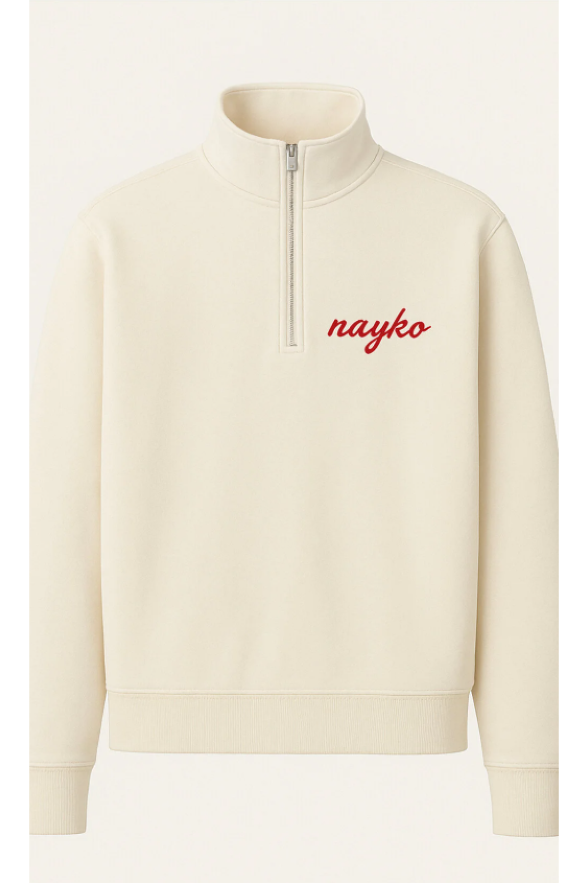 Nayko Unisex dik yaka yarım fermuarlı polar sol göğüs kısmı el yazılı nayko nakışlı