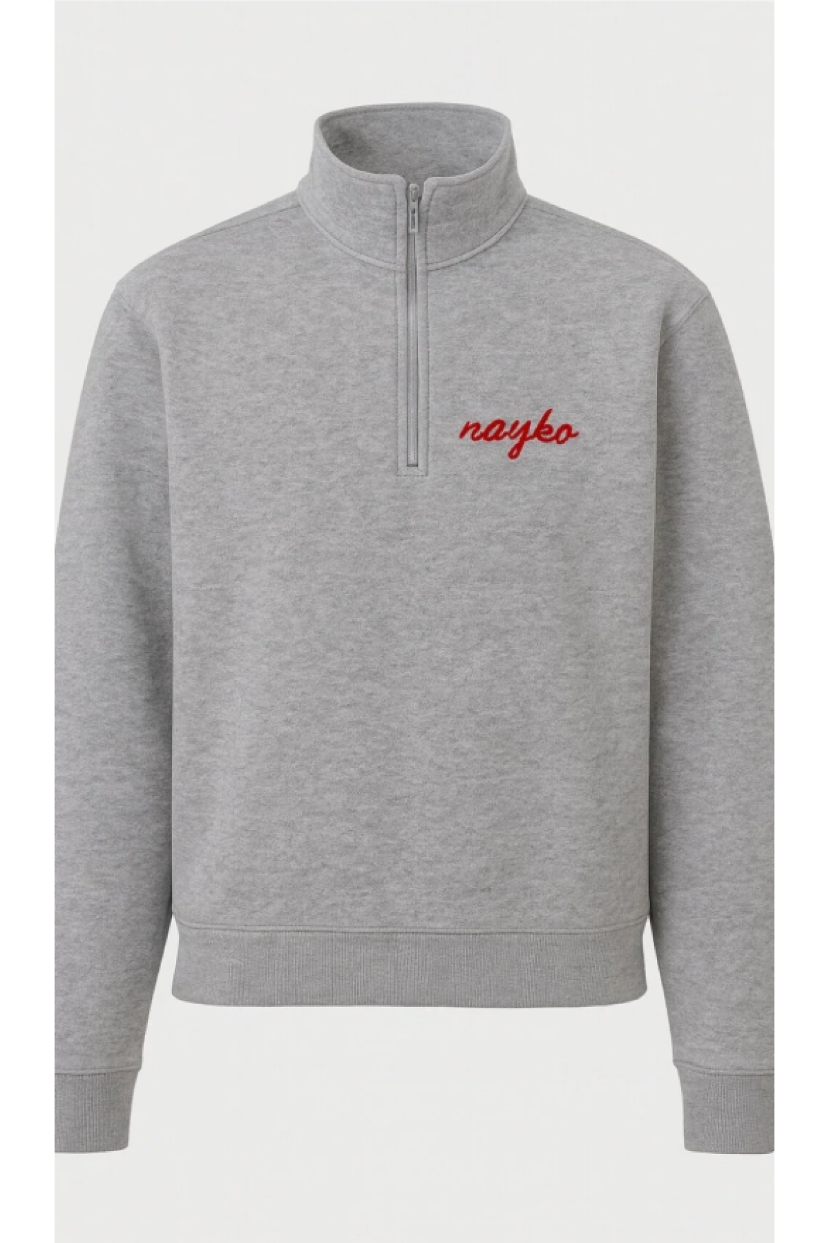 Nayko Unisex dik yaka yarım fermuarlı polar sol göğüs kısmı el yazılı nayko nakışlı